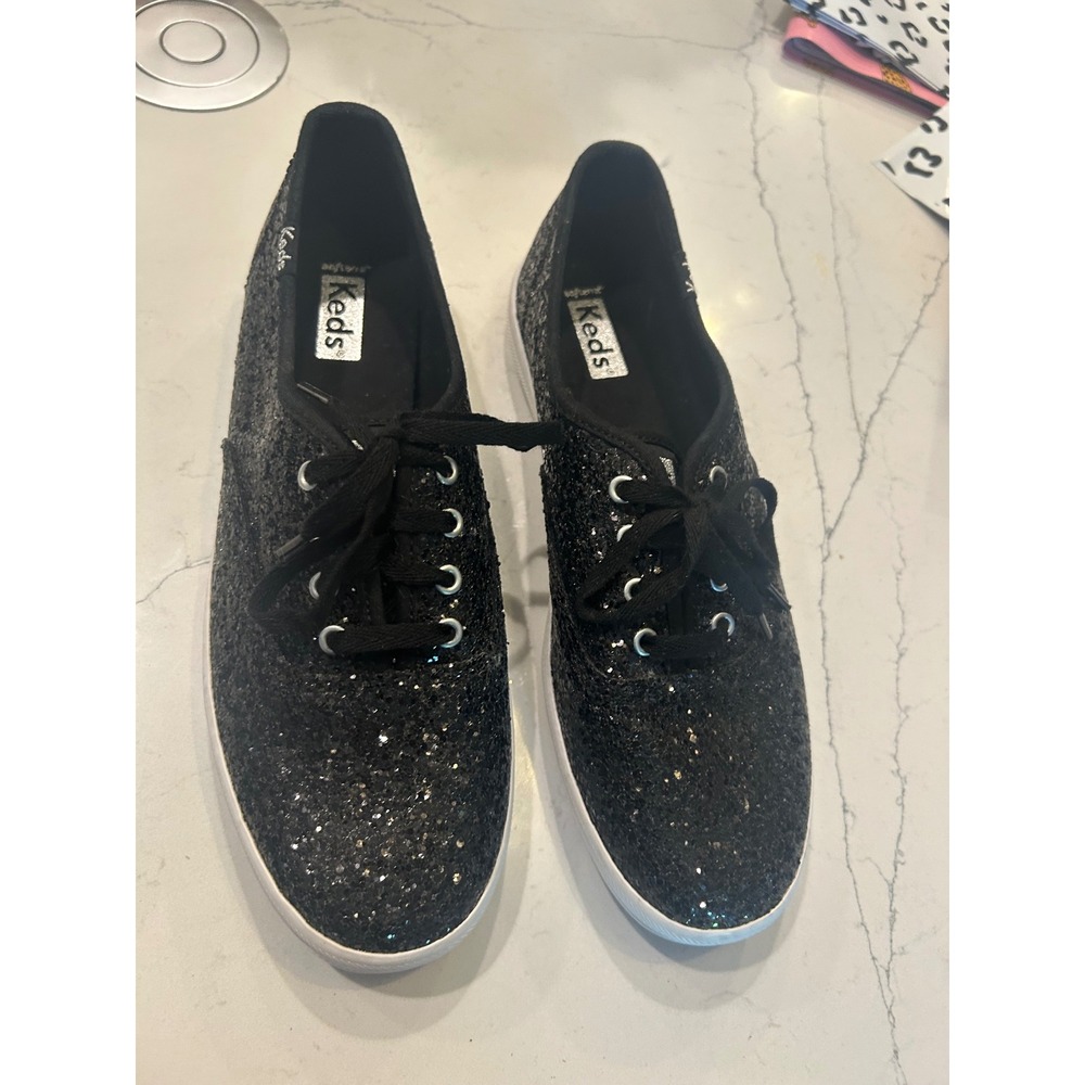 Keds Champion Sneakers Black Glitter Lace Up Softerra Low Top WF66850